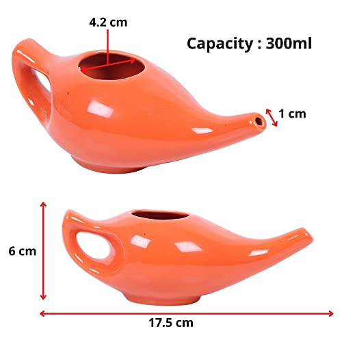 Image of Leak Proof Nozzle, Durable Ceramic Jal Neti Pot (220 ML) Non-Metallic and Lead-free Comfortable Grip | Microwave and Dishwasher Friendly 1 PCS Orange