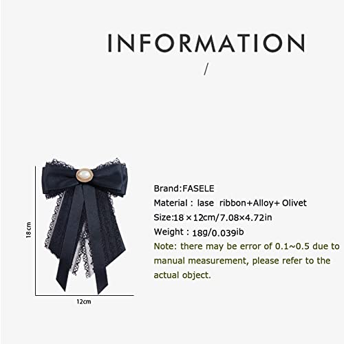Image of Lace Ribbon Bow Tie Brooch Rhinestone Pearl Necktie for Girl Women Fashion jabot collar brooch pins Pre-Tied Corsage