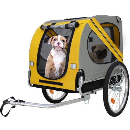 RACK & PACK Remolque para Bicicleta Perros Gatos Mascotas Soporta hasta 60 Kg 2 Puertas con Cierres Reforzados Reflejantes Nocturnos Ventilacion Maxima Quemacocos Correa Interna Carreola Perritos