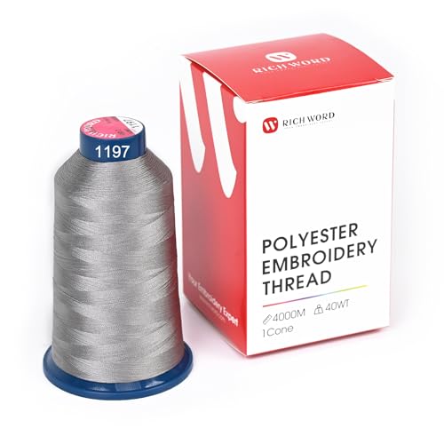 Image of Poolin Polyester Machine Embroidery Thread 4000M 40WT Soft Silver Gray 1197 | Smooth Feeding with Stable Tension for Clean, Consistent Stitching on Home and Commercial Embroidery Machines