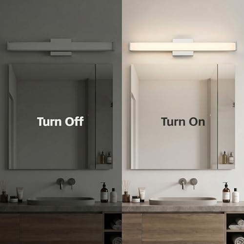 URSOLA 48" Modern LED Bathroom Light Fixtures, Chrome 3CCT Dimmable Bathroom Vanity Light Over Mirror, Bathroom Vanity Bath Bar Lights with Double Layer Acrylic Shade by URSOLA - Used condition - Image 4