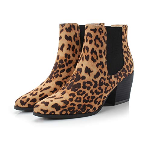 Dunion Bliss Women's Comfortable Chunky Heel Dress Boot Fashion Chelsea Ankle Bootie,Leopard Fabric,9.5 B(M) Us #TOP4