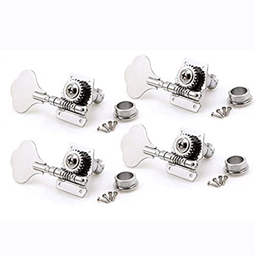 Uonlytech 4Pcs Open Gear Bass Vintage Machine Heads Tuners Guitar Tuning Pegs Bass Guitar Tuning Keys Electric Bass Machine Heads for Guitar, Sliver