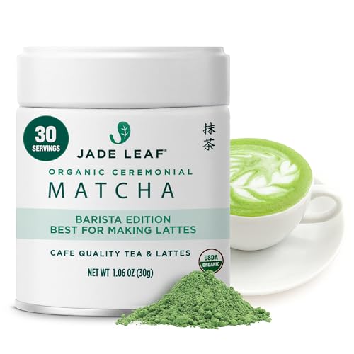 Image of Jade Leaf Matcha Organic Ceremonial Grade Matcha Green Tea Powder - Barista Blend - 100% Pure Japanese First Harvest Green Tea for Lattes from Uji and Kagoshima, 30g / 1.06 Ounce (Pack of 1)