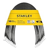 STANLEY S300415 Black 15' Rubber Tarp Bungee Cords for Boating, Camping, Cargo Support, 10 Pack
