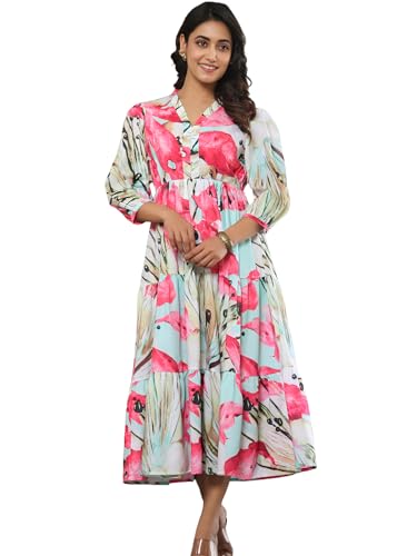 Image of Leriya Fashion Dress for Woman | Maxi Dress for Women Stylish | Women's Elegant A Line Dresses Summer Long Georgette with Floral Prints | Perfect Gaun Wear for Womens