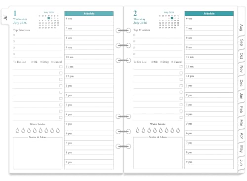 2026-2027 Planner Refills for A5 Binder - One Page Per Day Daily ＆ Monthly Planner, July 2026 - June 2027, Prioritized, To-Do List, Notes, Appointment Schedule, 6-Hole Punched, 5.8" x 8.3"