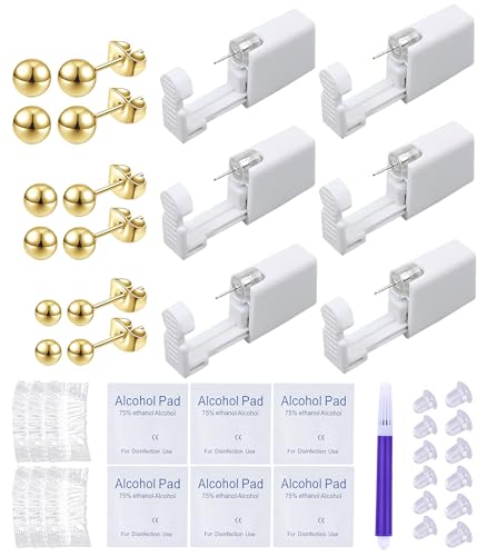 VitaCool Disposable Ear Piercing Gun Kit Ear Cartilage Piercing Kit Easy and Safe Earring Self for Yourself Use at Home(Gold Ball Pattern 234mm)