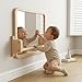 Woodtoe Montessori Mirror with Bar, Adjustable Baby Pull to Stand Toys, Natural Unpainted Solid Wood Frame & Baby Pull Up Bar, Infant Coordination Toddler Mirror, Developmental Toys for 6-18 Months