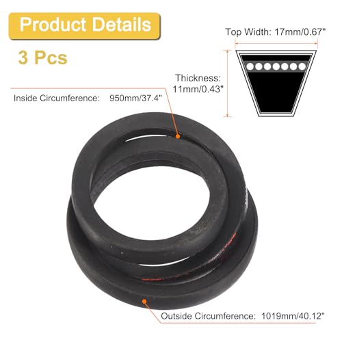 Image of Uxcell 3 Pack B37 1 /2 Classic Wrapped V-Belt, 40 inch Outside Circumference, Black, Industrial Rubber V-Belt