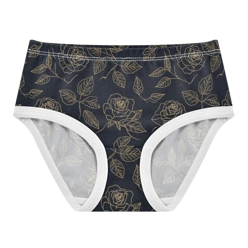 Toddlers Underwear Floral 2t Cotton Little Girl Panties Personalized Briefs Girls Undies Elegant Gold Floral Leaves Black