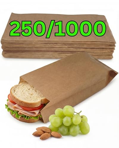 Loxato 1000 Bolsas Papel Kraft Marrón - Sobres - Bolsas de Papel para Bocadillos, Bolleria, Pan, Empanadas, Alimentación, Dulces, llevar Desayuno - 10x5.5x25cm