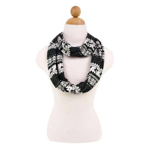Premium Snowflake & Reindeer Fair Isle Design Infinity Loop Scarf -Diff Colors2