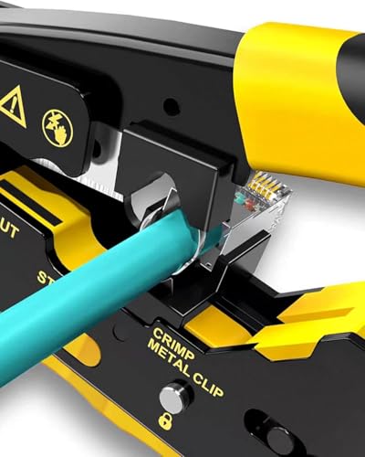 Image of COMTECH Cat7 RJ45 PassThrough Crimping Tool | All-in-One RJ11 /RJ12 Standard Ethernet Crimper with Wire Stripper Cutter Network LAN Cable Crimping Plier for Cat7, Cat6A, Cat6, Cat5e Connector