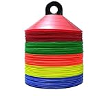 BlueDot Trading Sport Disc Cones (20-Pack) High Visibility Cones for Soccer Football Field Marking Coaching Training and Sports Agility, Multi-Colored, with Holder