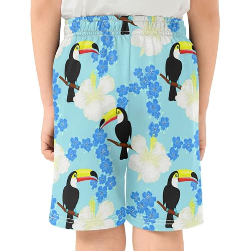 J JOYSAY Toucan Hibiscus Blue Boys Athletic Shorts Kids Youth Casual Shotrs with Pockets Elastic Waistband3