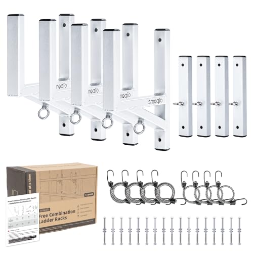 SMOQIO Trailer Ladder Rack 4 Racks Enclosed Trailer Ladder Rack 400lb Load Silver Aluminum Cargo Rack Side Mount Utility for Side Wall