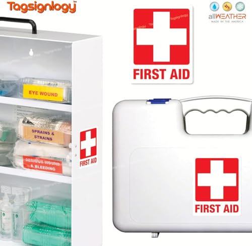 Image of [Reflective] First AID UV Weatherproof Vinyl Stickers (6 pcs) (2.50 x 2.00 inch) High Visibility Engineer Grade [12-Year Fade-Proof Guarantee] Medical Box Safety Kit Label Sign