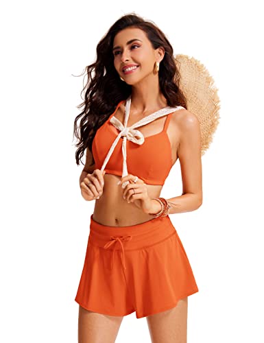 Image of CRZ YOGA Flowy Ruffle Board Shorts 2'' | Built in Brief, High Waisted, Tummy Control, Beach, Skirty Swim Skorts for Women