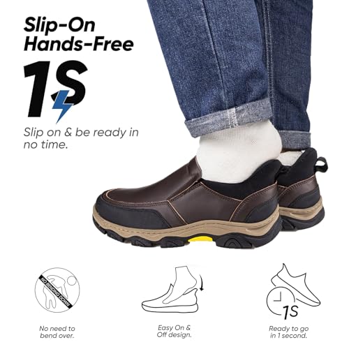 Image of UPIShi Men's Slip On Hands Free Waterproof Work Loafers Leather Walking Slip-Ins Casual Outdoor Office Business Cushioning Shoes