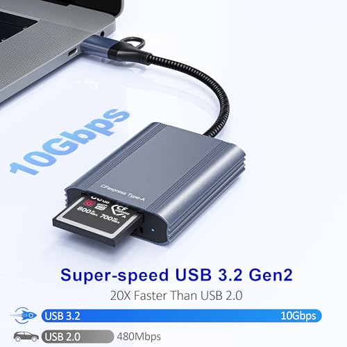 CFexpress Type A Card Reader with 10Gbps USB 3.2 Gen 2, USB-C & USB-A 2-in-1 Type A CFexpress Adapter, Compatible with Windows/Mac/Linux/Android, iPhone 17/16/15, iPad, Laptop, Tablet, Smartphone - Image 4