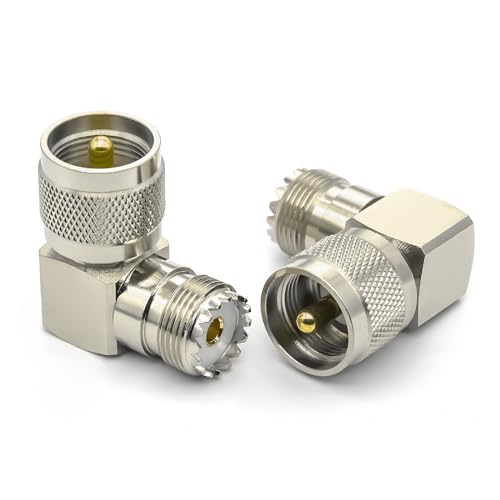 2PCS Adaptador coaxial PL259 ángulo 90° macho a hembra miniatura 6