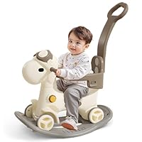 4 in 1 Rocking Horse for Toddlers 1-3 Years Old, Baby Rocking Toy Fun Birthday Gift for 1+ Kids, Ride on Toy with Guard Rails, Detachable Balance Board and Footrest with Push Handle