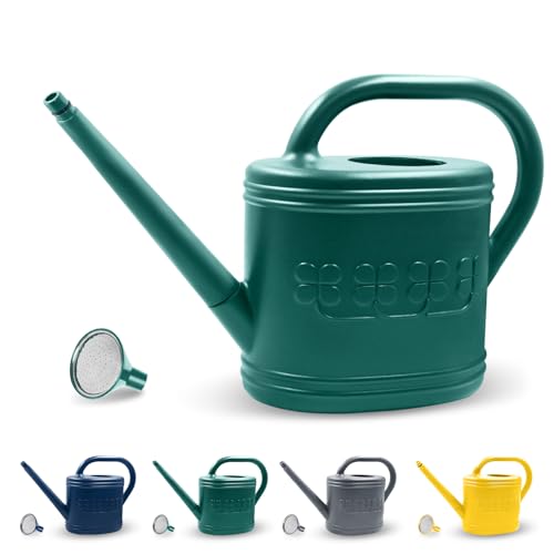 Watering Can for Indoor & Outdoor Plants Plant Watering Can with Stainless Steel Shower Head 1 Gallon Plastic Watering Can for Garden Flowers Vegetable Greenhouse (Dark Green 1 Gallon)