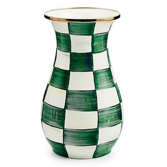 MACKENZIE-CHILDS Enamel Tall Vase Green-and-White Emerald Check | Hand-painted design decorative flower vase and bouquet holder made from enameled steel 6 dia. x 10 H product thumbnail 2