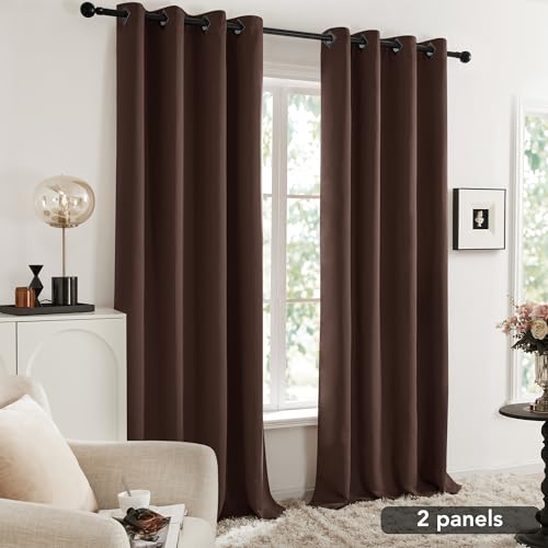 Image of Deconovo Thermal Insulated Blackout Curtains Grommet Curtains Blackout Window Curtains for Coffee Shop 52W x 84L Inch Chocolate 2 Panels