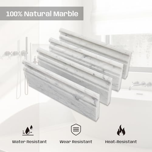 Adolif 4 Pcs Marble Baseboard Tile, Carrara White Marble Baseboard Trim Molding, 5x12 Inch, Polished, Marble Wall Skirting Base Trim Moulding for Shower Bathroom Wall Kitchen Backsplash by Adolif - Image 5
