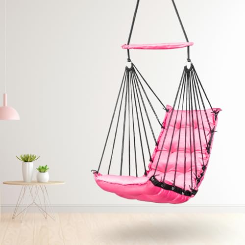 Image of Swingzy Premium Hanging Swing Chair for Kids & Adults | Portable Hammock Chair with Padded Cushion for Outdoor & Indoor| Cozy Single Seater Jhula for Home | Weight Capacity Upto 200Kgs (Pink)