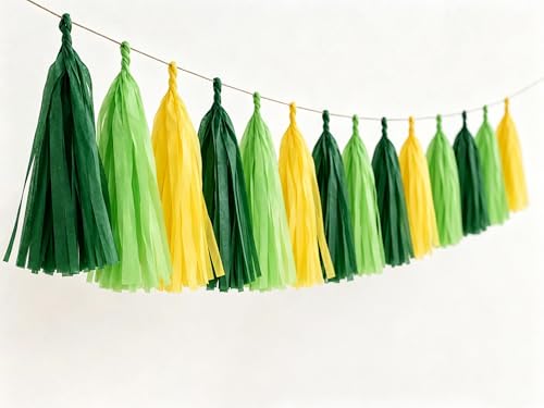 Image of Green Yellow and Green Light Tassel Garland Banner Paper Tassels for Party Decorations,Pack of 15