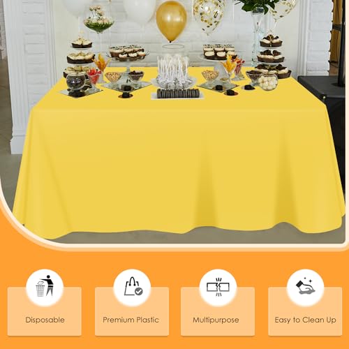 Image of tujol Yellow Disposable Plastic Table Cloth Roll 54 inch X 100', Plastic Table Cover with Cutter Box, Cut to Size Disposable Tablecloth for Parties