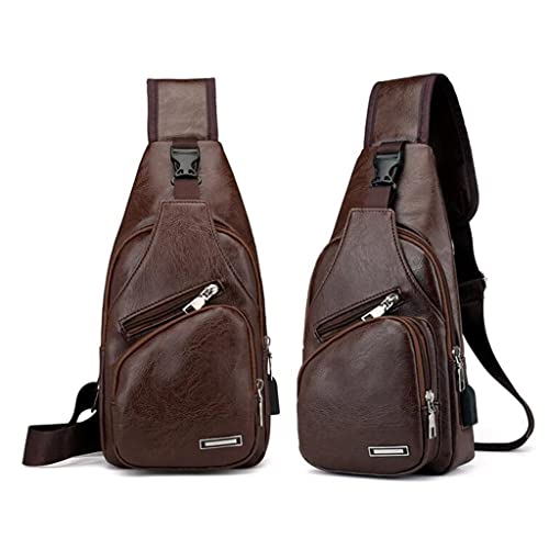 Fityle Couro Ao Ar Livre Dos Homens Viagens Sling Bag Ombro Peito Crossbody Bolsa Bolsa - Marrom esc