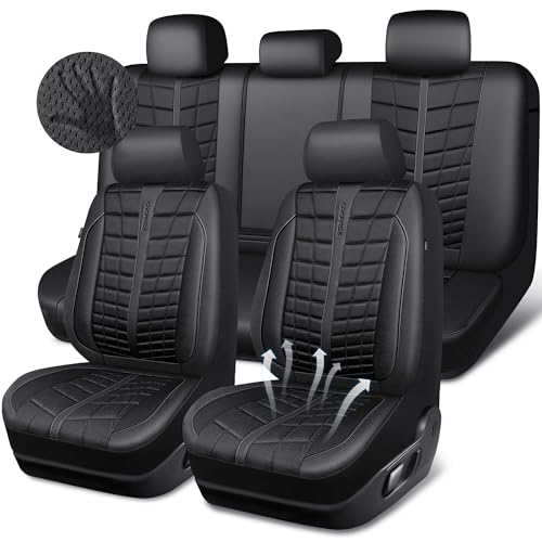 CAR PASS 3D Foam Mesh Leather Car Seat Covers Full Set, Breathable Premium Leather Seat Covers for Car, Anti Slip Universal Fit for Trucks Cars Sedans Vans SUVs, Airbag Compatible, All Black