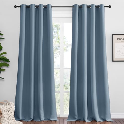 Image of NICETOWN Smoky Blue Blackout Curtains 120 inches Length for Living Room, 2 Panels, 55 inch Wide, Thermal Insulated Long Drapes for Large Window