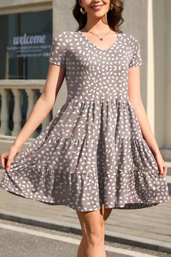 Image of nclook Womens Summer Casual Dress Sweet Cute V Neck Mini Dress with Pocket Short Sleeve