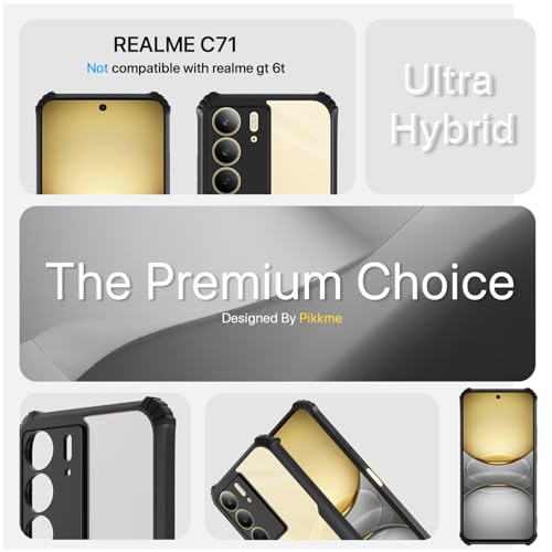 Image of Pikkme Back Cover for Realme C71 | Ultra Hyrbid | Full Camera Protection | Raised Edge | Crystal Clear Transparent Bumper Case (Black)