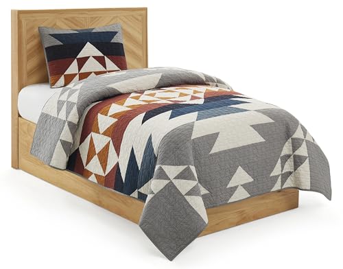 PENDLETON Explorer Twin Quilt Bedding Set with 1 Sham Premium Cotton Lightweight Quilted Bedspread Coverlet for Bed Rustic Home Decor Washable Dorm Room Bedding, 68-inch x 90-inch, Blue Grey
