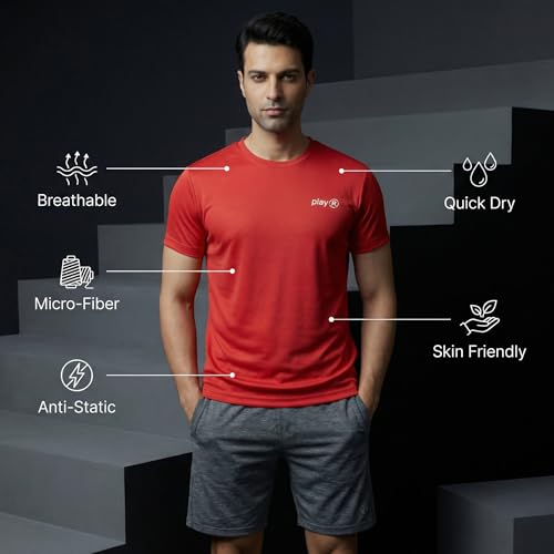 Image of playR Men Adult Core Run Tee - Activewear DRIVENT Lightweight Breathable T-Shirt for Men, Sports Tee for Gym, Running, Workout, Training, Fitness & Casual Everyday Wear Comfort - All-Season