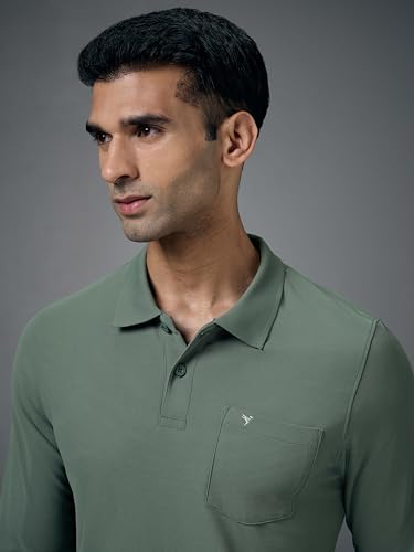 Image of TECHNOSPORT Men Polyester Slim Fit Polo Neck Full Sleeve Matpiq T-Shirt with Patch Pocket for Regular Use