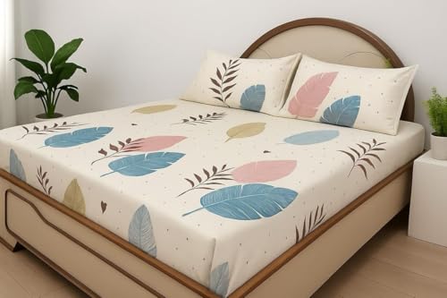 Image of Home Premium Cotton Flat Double Bedsheets with 2 Pillow Covers | Double Bed Breathable | Wrinklefree | Ultrasoft 210 tc Supersoft | 90 x 90 Inches|Texture Pink