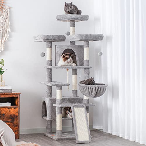 Heybly Cat Tree Large Cat Tower For Indoor Cats,Multi-Level Cat Furniture Condo For Cats With 3 Padded Plush Perch, Cozy Basket And Scratching Board Hct024W #TOP1