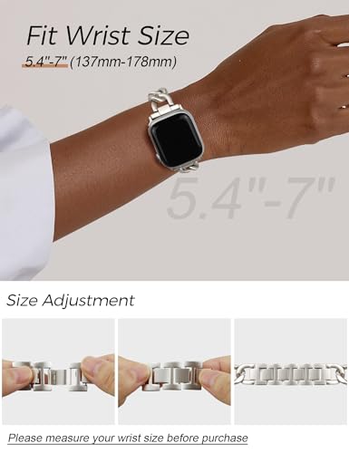 Image of JR.DM Starlight Watch Bands for Women Compatible with Apple Watch 38mm 40mm 41mm 42mm(S10 /11) Adjustable Metal Cowboy Steel Single Chain Bracelet for iWatch Series 11 /10 /9 /8 /7 /6 /5 /4 SE 3 /2 /1(No Case)