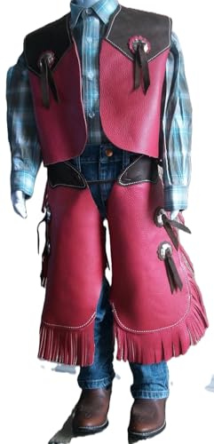 Kids Chinks and Vest Set/Leather Kids Chinks/Pink Kids Chinks and Vest Set/Pink Kids Chinks/R Bar K (8 Month)