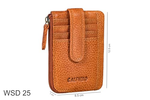 Image of Calfnero Genuine Leather Card Holder & Key Case for Men & Women | Slim Wallet with Zipper Pocket, Card Slots & Key Chain | Compact Travel Organizer (Light Cognac)
