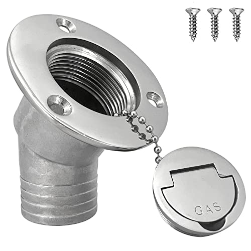 ISURE MARINE 1-1/2"(38mm) Boat Gas Deck Fill/Filler with Keyless Cap with Screws, Marine Mirror Polished 316 Stainless Steel Hardware Angled Neck for Boat Yacht Caravan
