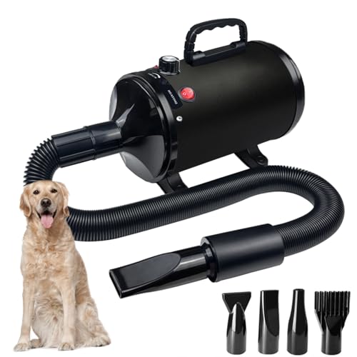 Dog Dryer for Pet Grooming, High-Velocity Force Blow Dryer, Speed Temperature Adjustable Dog Blower Grooming Dryer with 4 Nozzles