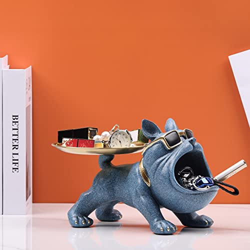 Lccck Blue Big Mouth Bulldog Butler Modern Home Decor Table Key Holder Bulldog Statue And Sculpture, French Bulldog Figurines Key Tray For Modern Art Dining Table Decor Office Small Object Tray #TOP5